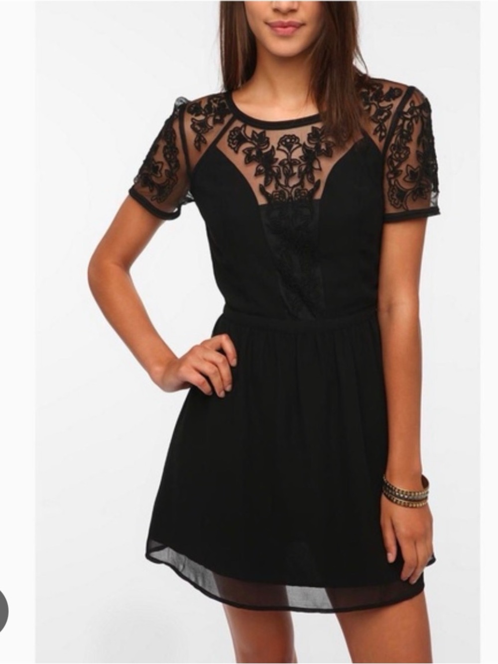 Kimchi Blue Black Sheer Lace Yoke Mini Dress